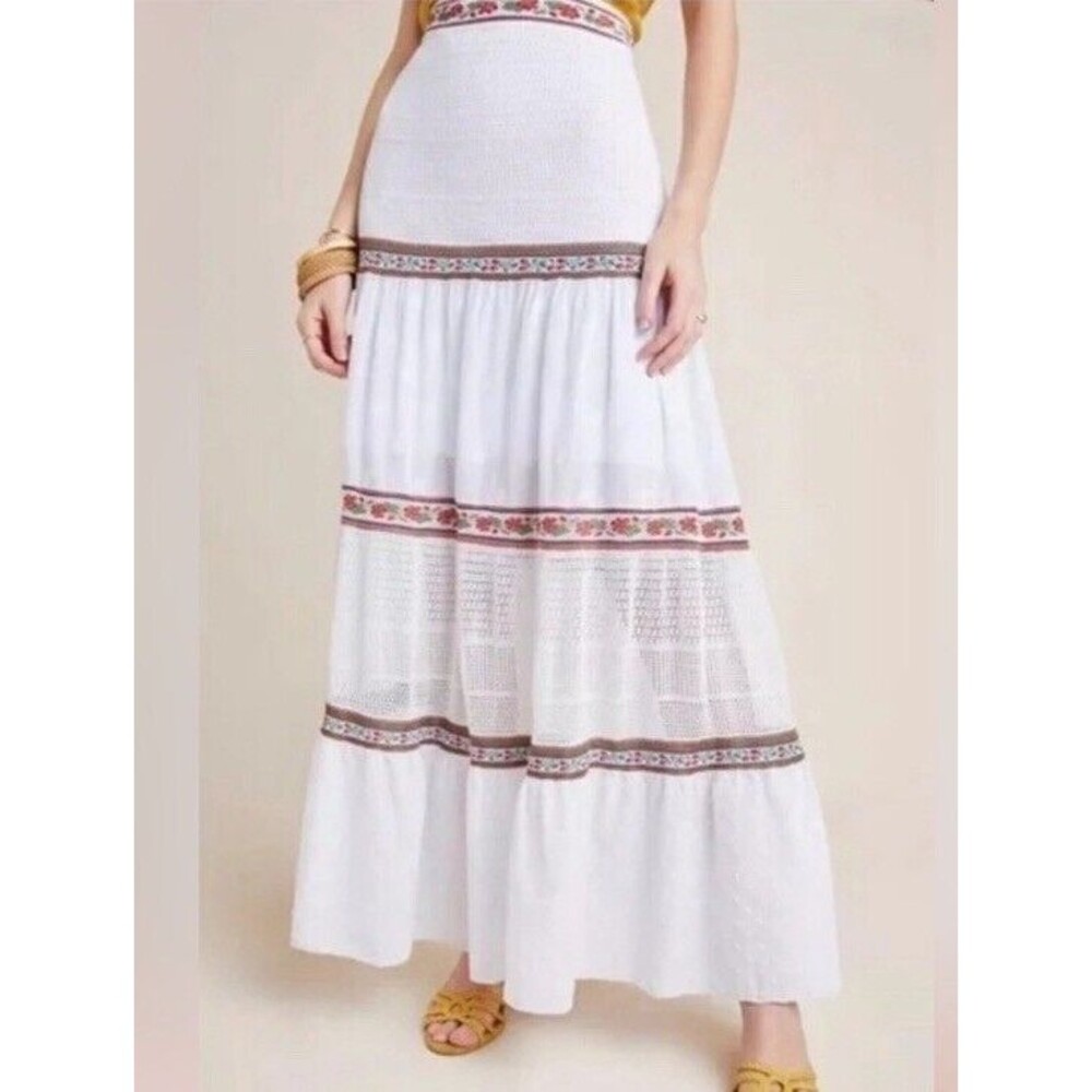 Cecilia Prado Anthropologie White tiered maxi Skirt Size: P/S